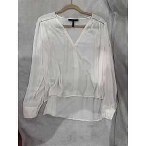BCBG white long sleeve blouse size M with sequins on shoulders
